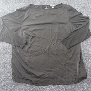 Lauren Ralph Lauren Shirt Womens 2X Black Long Sleeve Keyhole Back Blouse Top